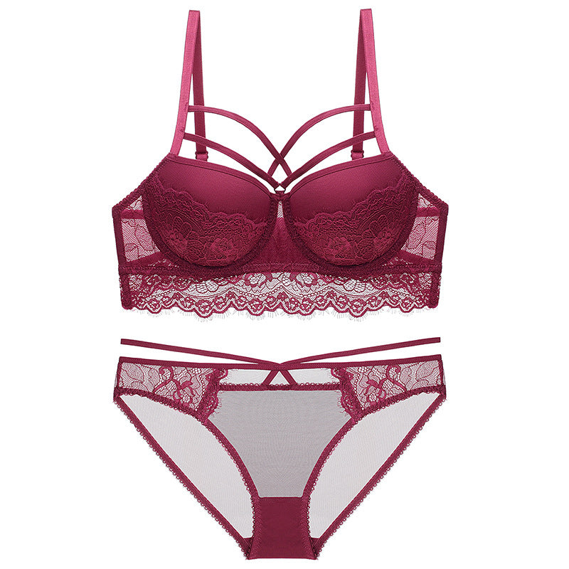 Conjunto de lencería sexy con sujetador de encaje.
