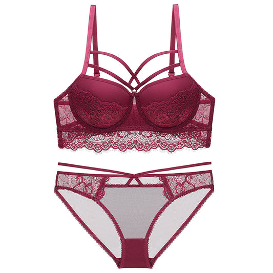 Conjunto de lencería sexy con sujetador de encaje.