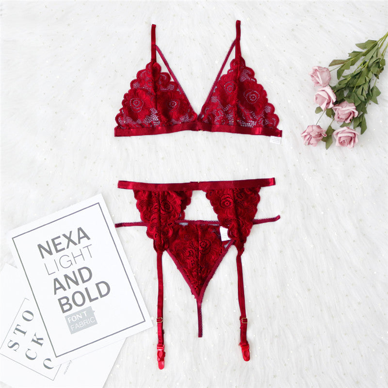 Jarretière en dentelle lingerie sexy trois pièces