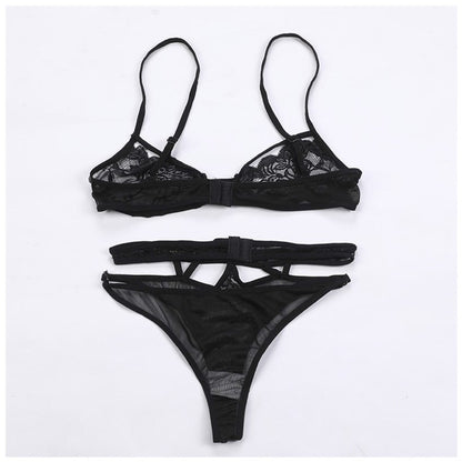 Costume deux pièces fendu haut et bas, lingerie sexy ajourée