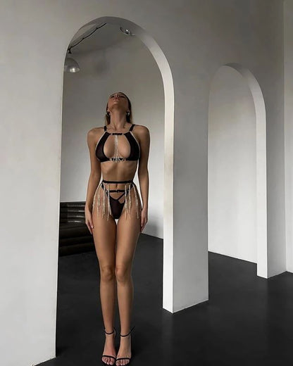Conjunto de lencería sexy con red de cadena Hot Girl