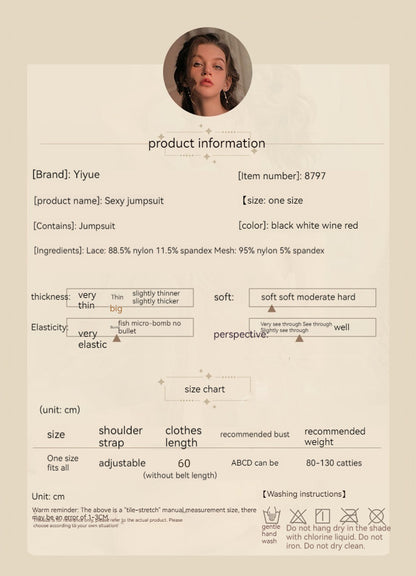 Lingerie sexy pour femmes, combinaison ouverte en dentelle à bretelles sexy