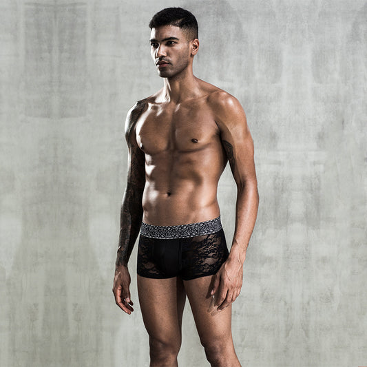 Black See-through Men's Boxers Lace Sexy Sexy Underwear