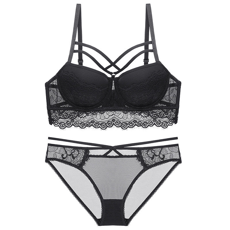 Conjunto de lencería sexy con sujetador de encaje.
