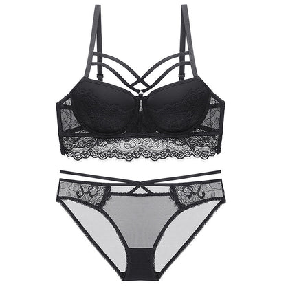 Conjunto de lencería sexy con sujetador de encaje.