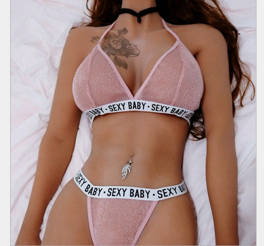 Ensemble de sous-vêtements sexy imprimé lettres perspective or et argent