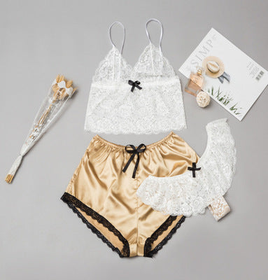 Conjunto de shorts de encaje y lencería de satén 