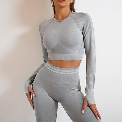2pcs Seamless Yoga Pants Sports Gym Fitness Leggings And Long Sleeve Tops Outfits  Lifting Slim Workout Sportswear Clothing