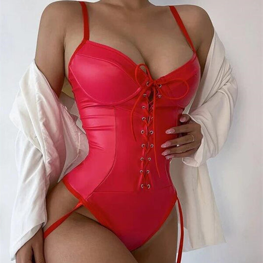 Body en cuir verni de couleur unie pour dames