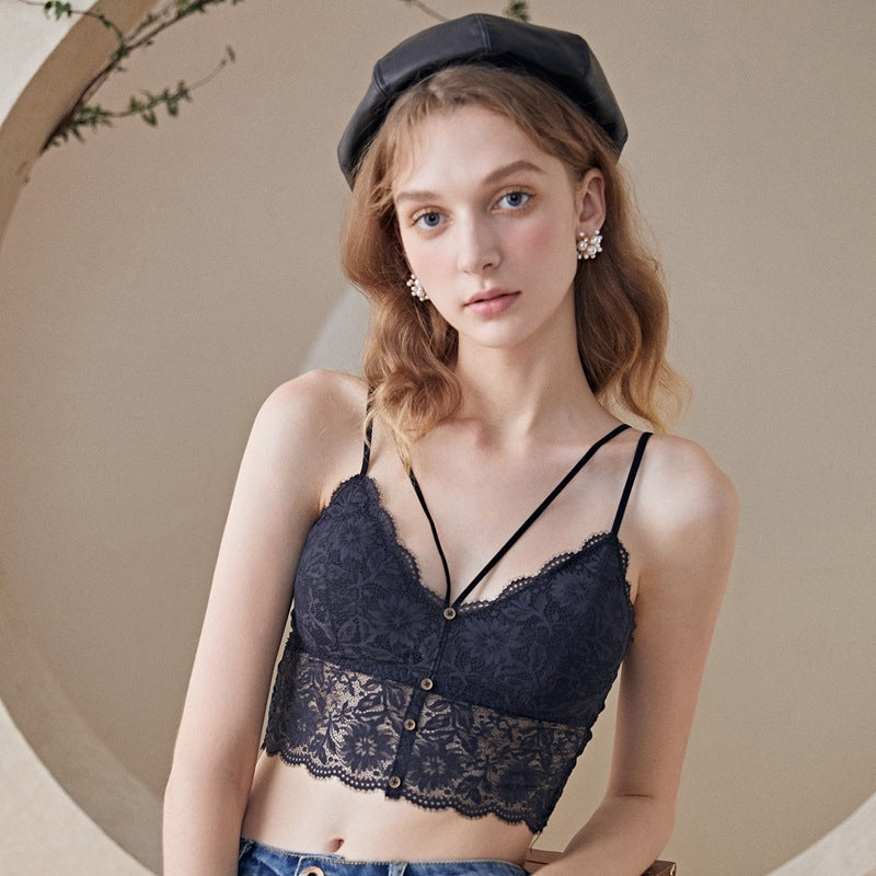Soutien-gorge Push Up en dentelle pour femmes, dos nu, sans anneaux en acier, Lingerie à bretelles