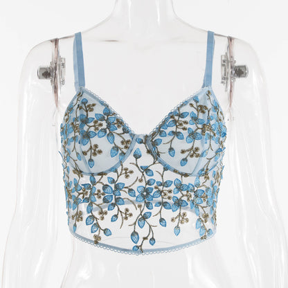 Gilet de lingerie brodé en dentelle pour filles et femmes