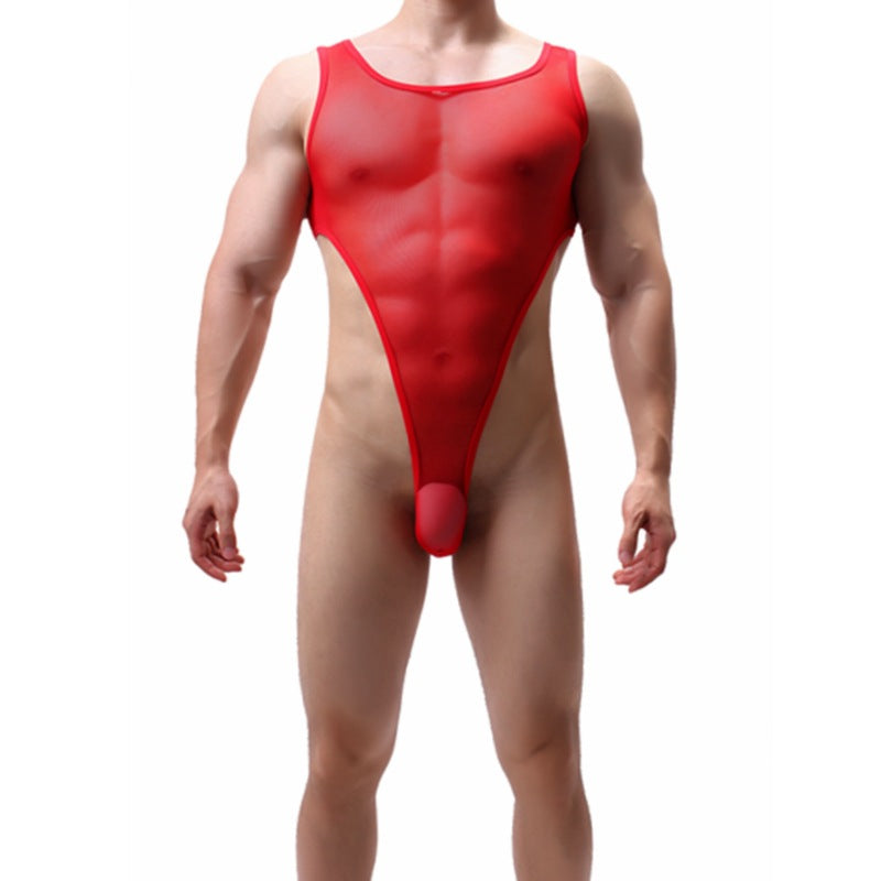 Combinaison homme fente maille transparente sous-vêtements doux Simple