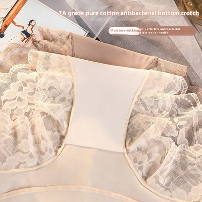 Women's High Waist Underwear Plus Size Sexy Lace 7A Cotton Antibacterial Crotch Belly Contracting Hip Lifting