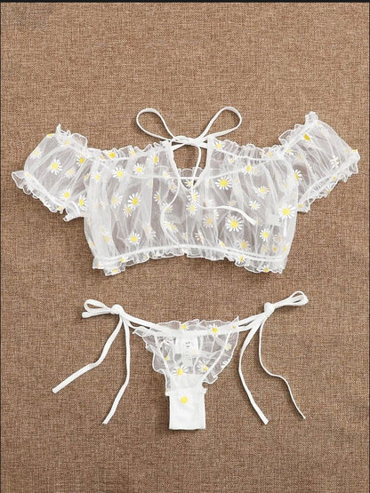 Women Bra Set Retro Ribbon without Steel Ring Lace Thin Girl Japanese Underwear Student Small Chest