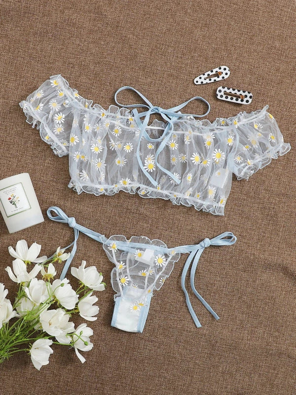 Women Bra Set Retro Ribbon without Steel Ring Lace Thin Girl Japanese Underwear Student Small Chest