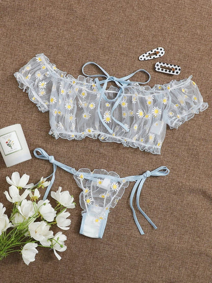 Women Bra Set Retro Ribbon without Steel Ring Lace Thin Girl Japanese Underwear Student Small Chest