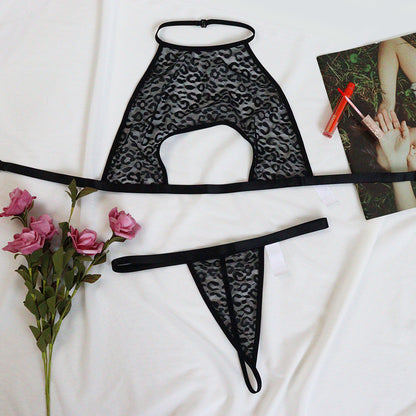 Leopard-print Sexy Lingerie With Lace And Mesh