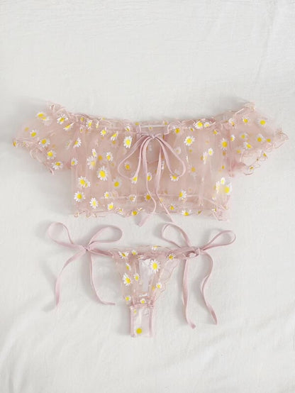 Women Bra Set Retro Ribbon without Steel Ring Lace Thin Girl Japanese Underwear Student Small Chest
