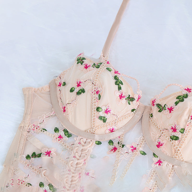 Ensemble Lingerie Fantaisie Femme Broderie Florale Et