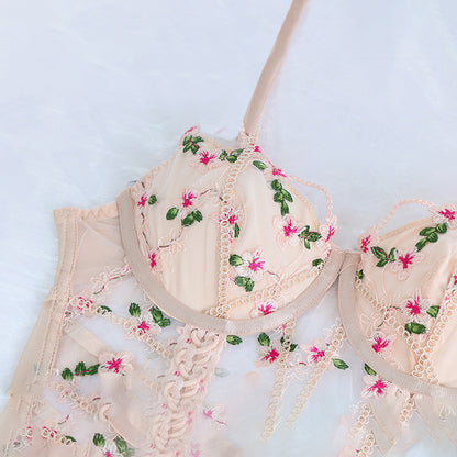 Ensemble Lingerie Fantaisie Femme Broderie Florale Et