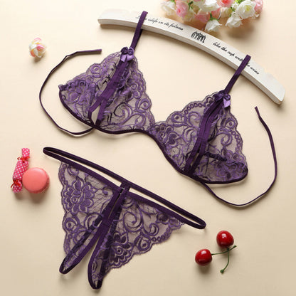 Conjunto de lencería de tul de encaje sexy para mujer