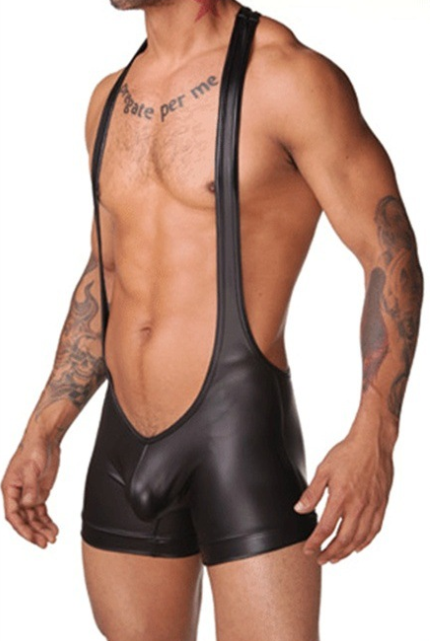 Sous-vêtements une pièce en simili cuir verni pour hommes, short sexy pour garçon, boîte de nuit, peinture creuse, cuir amusant 