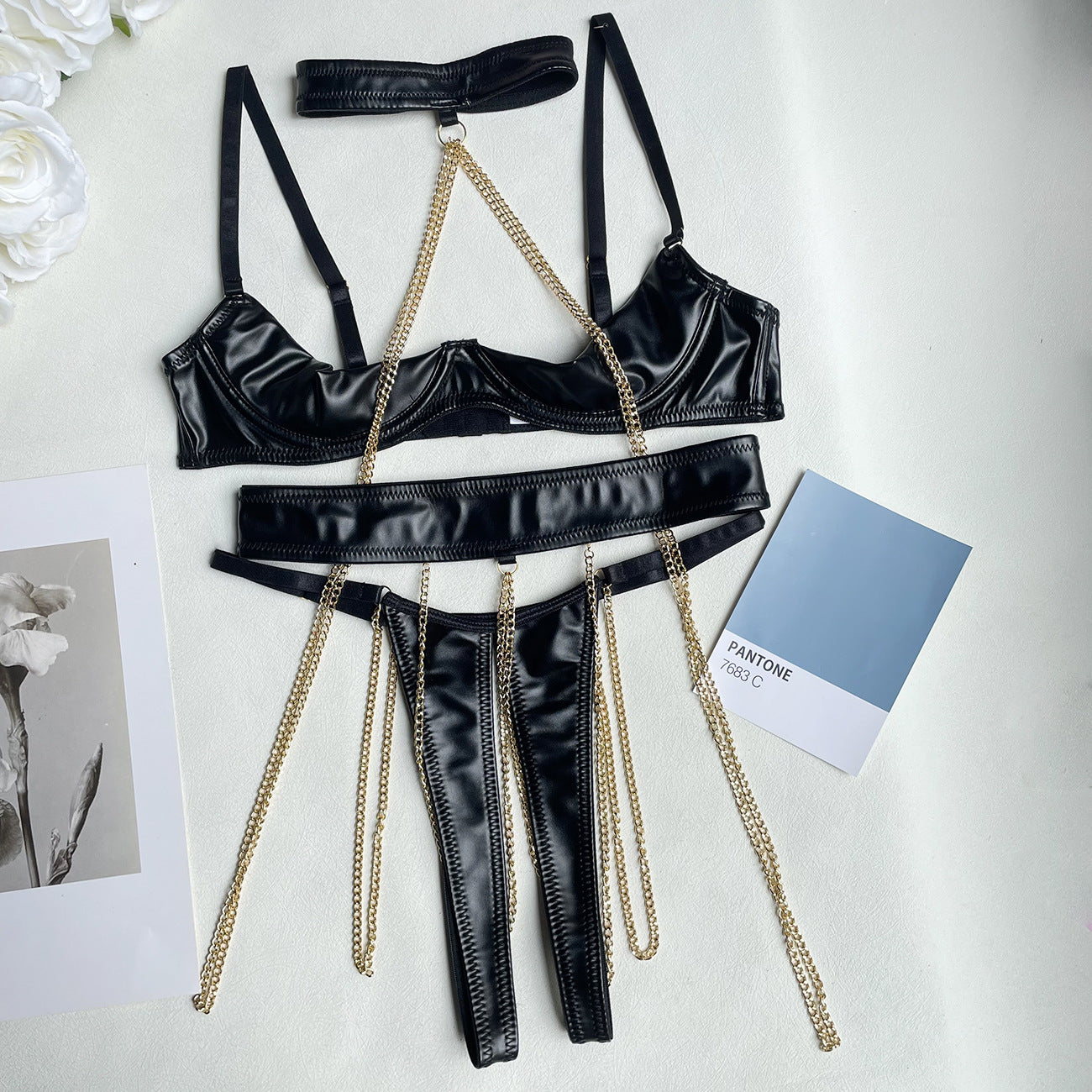 Heavy Industry Chain Breast Leakage Strap Sexy Lingerie Kit