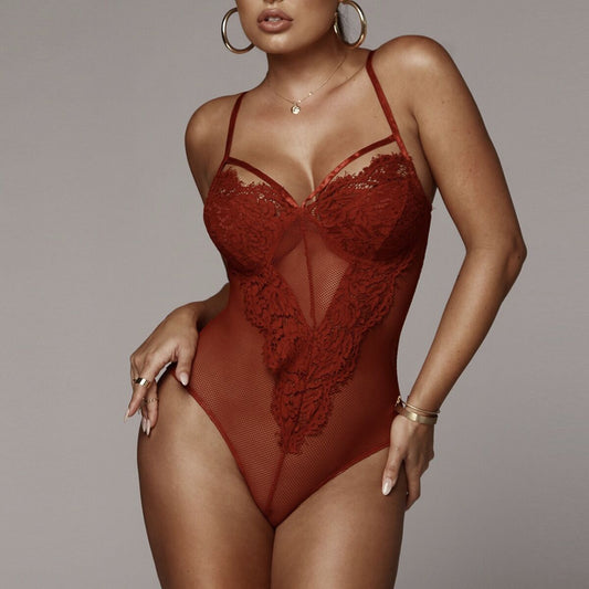 Women Clothing Sexy Lace Stitching Women Jumpsuit Christmas