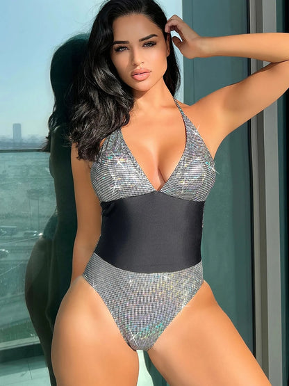 Silver Shiny Sexy One Piece Swimsuit