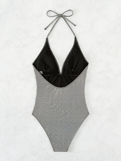 Silver Shiny Sexy One Piece Swimsuit