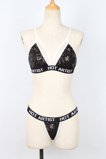 Conjunto de bikini de lencería con lentejuelas a la moda para mujer