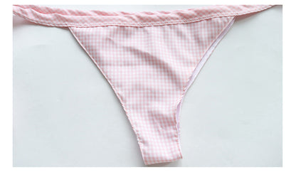 Lingerie Halter Strap Plaid Lace Bikini