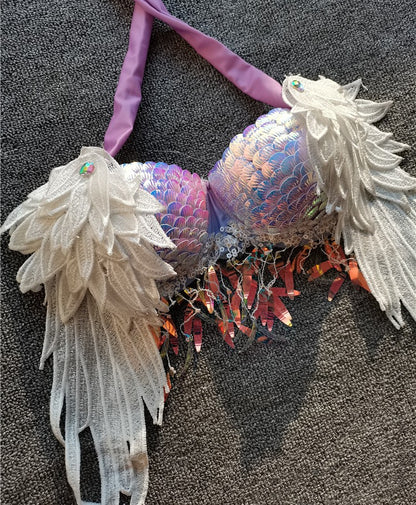 Lencería de bikini a escala de sirena con lentejuelas hecha a mano