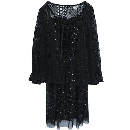 Summer Dress Net Red Sexy Lace Cardigan Fairy Wind Net Yarn Suspender Skirt Two-piece Set