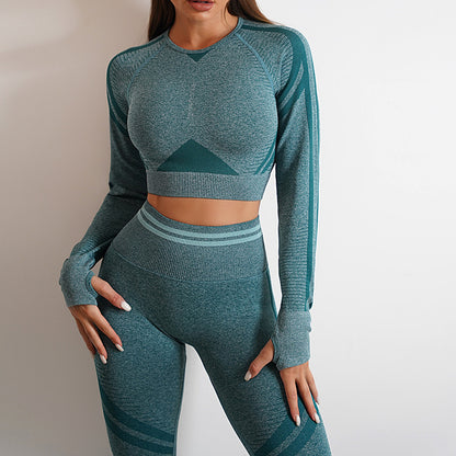 2pcs Seamless Yoga Pants Sports Gym Fitness Leggings And Long Sleeve Tops Outfits  Lifting Slim Workout Sportswear Clothing