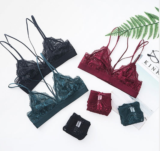 Ensemble de soutien-gorge français sexy, bonnet triangle, ultra-fin, sans anneau en acier, sous-vêtements, dentelle creuse, respirant