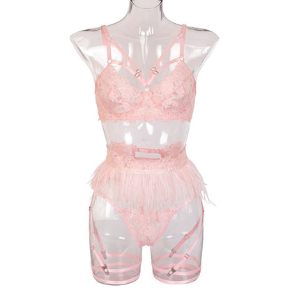 Lingerie sexy sous-vêtements en dentelle croix trois pièces femme