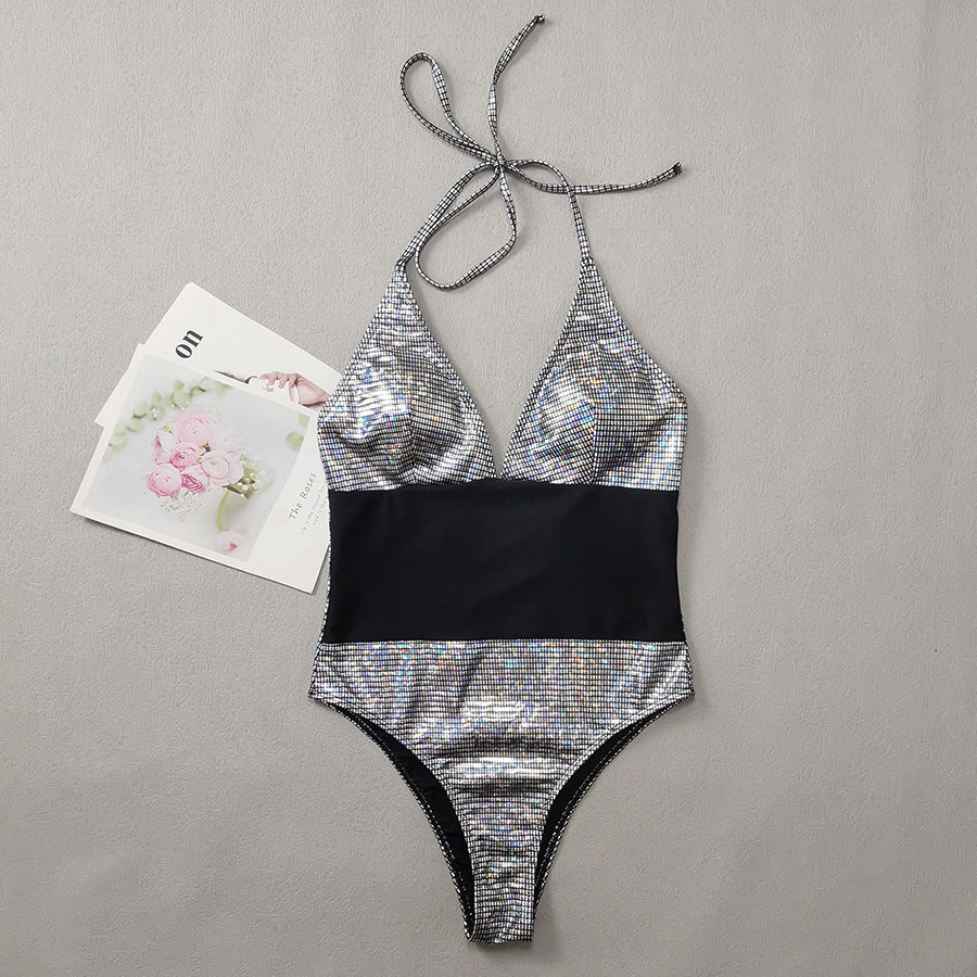 Silver Shiny Sexy One Piece Swimsuit