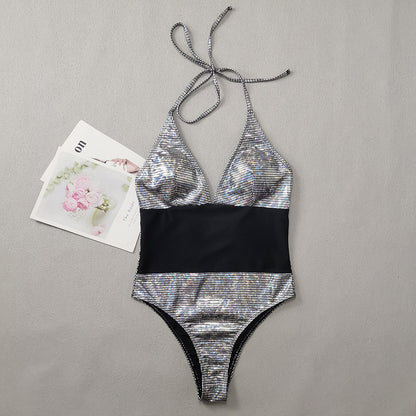Silver Shiny Sexy One Piece Swimsuit