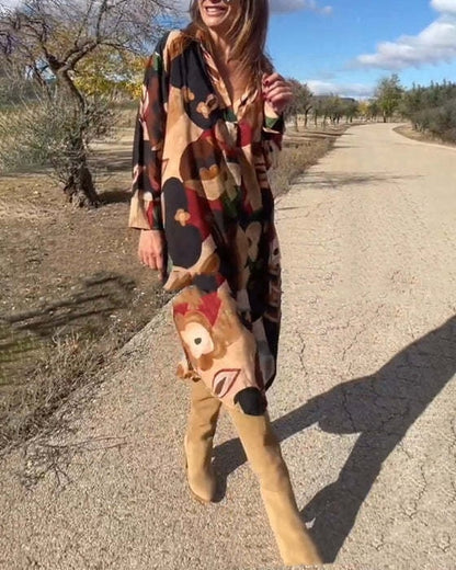 Fashion Printed Sexy Shirtdress Plus Size