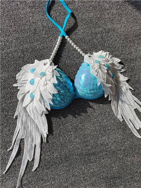 Lencería de bikini a escala de sirena con lentejuelas hecha a mano