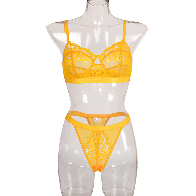 Conjunto de lencería sexy de encaje sin aro de acero.