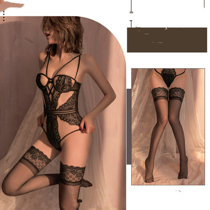 Costume corset avec anneau en acier et dentelle, lingerie sexy