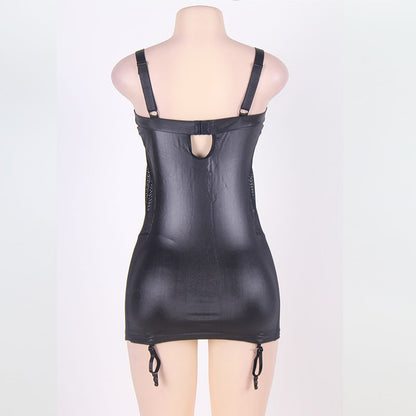 Plus Size Leather Lace Splicing Sling Sexy Club Wear Dress Sexy Lingerie