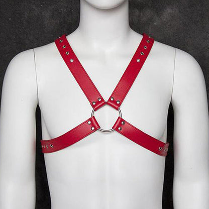 Men's Leather  Red Chest Strap