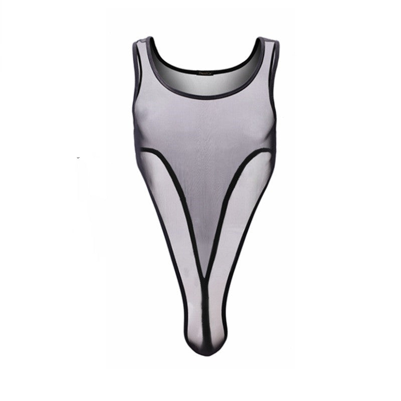 Combinaison homme fente maille transparente sous-vêtements doux Simple