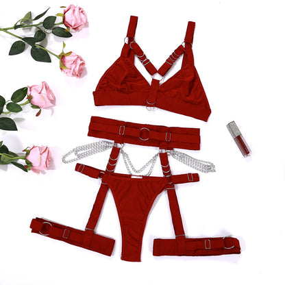 Conjunto de lencería sexy ajustable con cintura y pernera para mujer