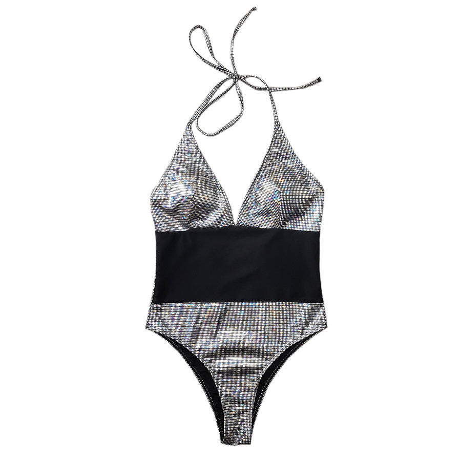 Silver Shiny Sexy One Piece Swimsuit