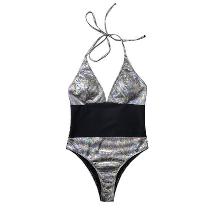 Silver Shiny Sexy One Piece Swimsuit