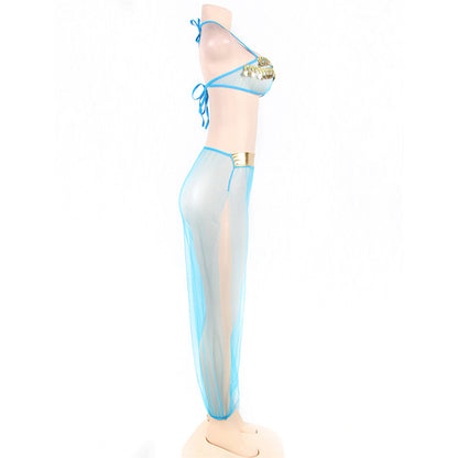 Conjunto de lencería sexy europea y americana Malla transparente de la India